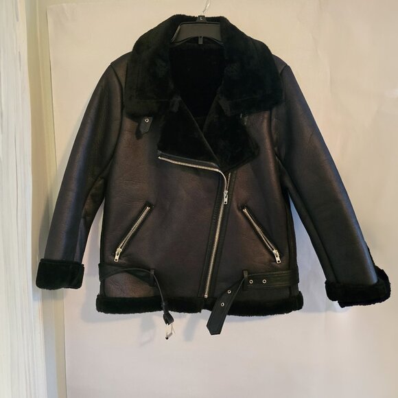 SHEIN Leather Jacket Faux Leather Aviator Jacket - Picture 1 of 4